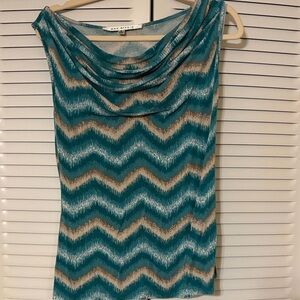 Max Studio Teal and Cream Sleeveless Top